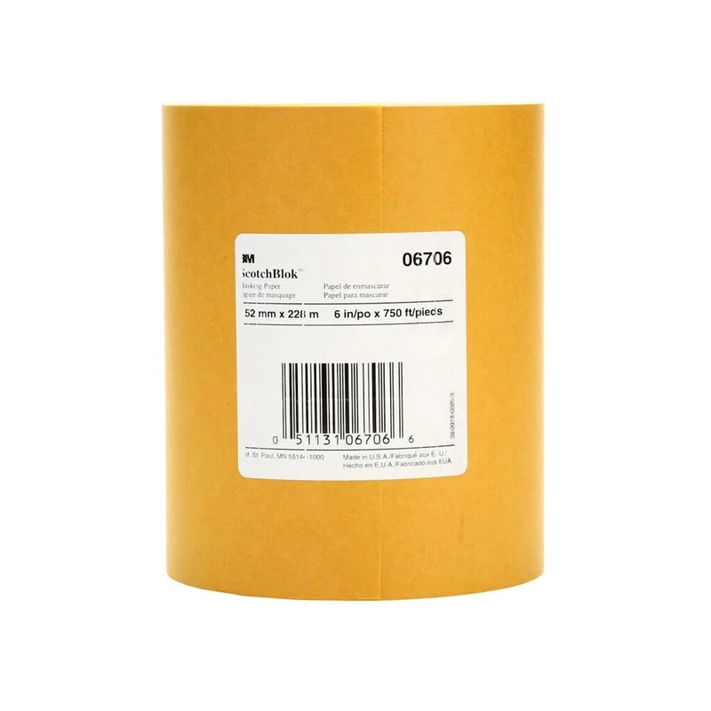 3M Scotchblok Masking Paper 06706, Gold Color, Polycoated Backing, Bleed Through Resistant, 6 in x 750 ft