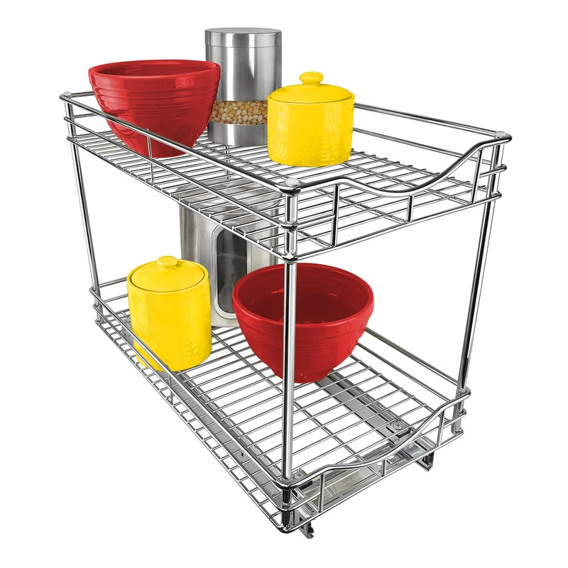 Lynk Pull Out Two Tier Sliding Under Cabinet Organizer, Metal, Chrome, 11w x 18d x 16h-inch