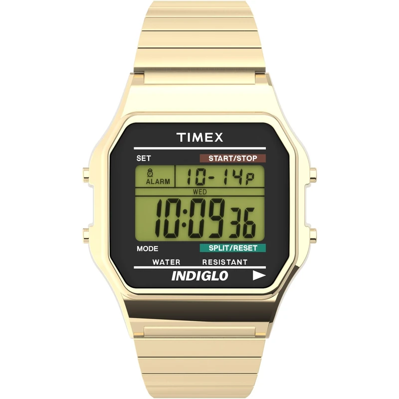 Timex Men's Quartz Watch with LCD Dial Digital Display and Gold Stainless Steel Bracelet T78677PF