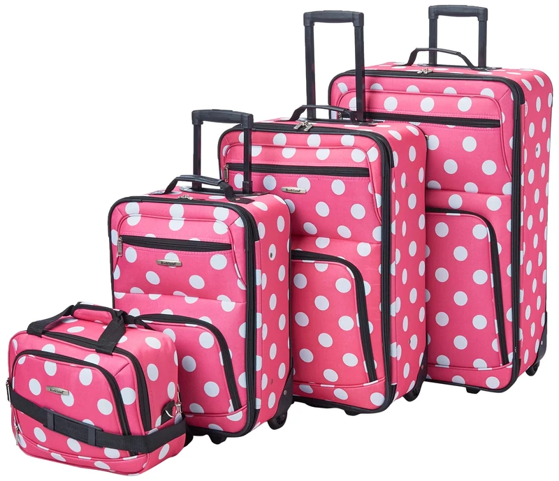 Rockland Polka Softside Upright Luggage Set, Pink Dots, 4-Piece Set (14/19/24/28),