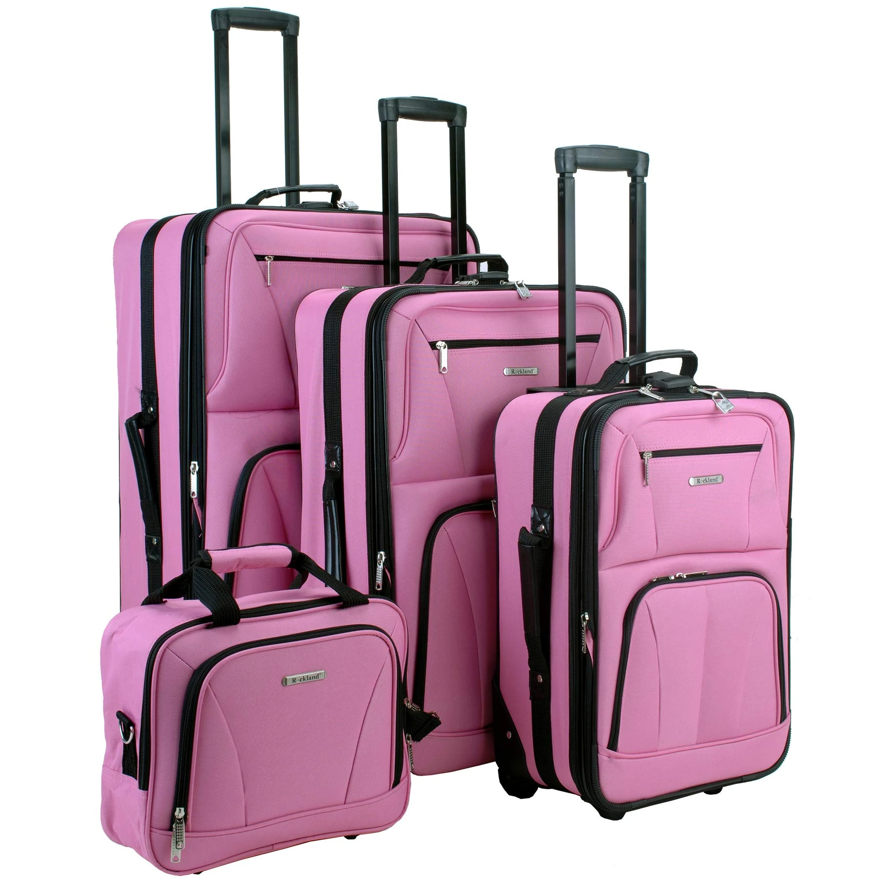 Rockland Luggage Journey Softside Upright Set, Pink, 4-Piece Set (14/19/24/28), Journey Softside Upright Luggage Set