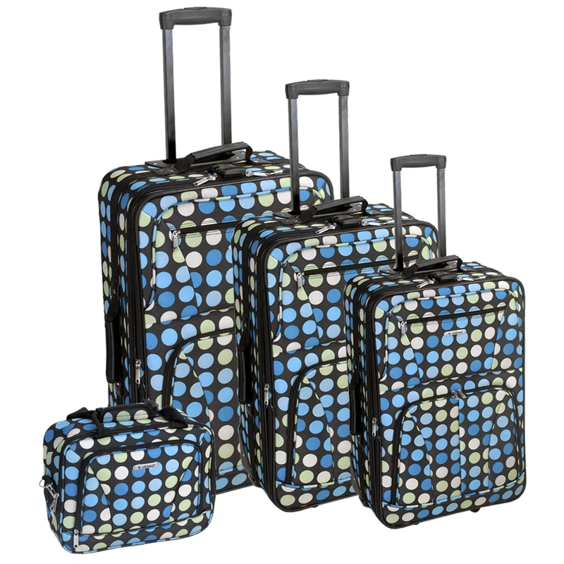 Rockland Polka Softside Upright Luggage Set, Multi/Blue Dot, 4-Piece Set (14/19/24/28), Polka Softside Upright Luggage Set