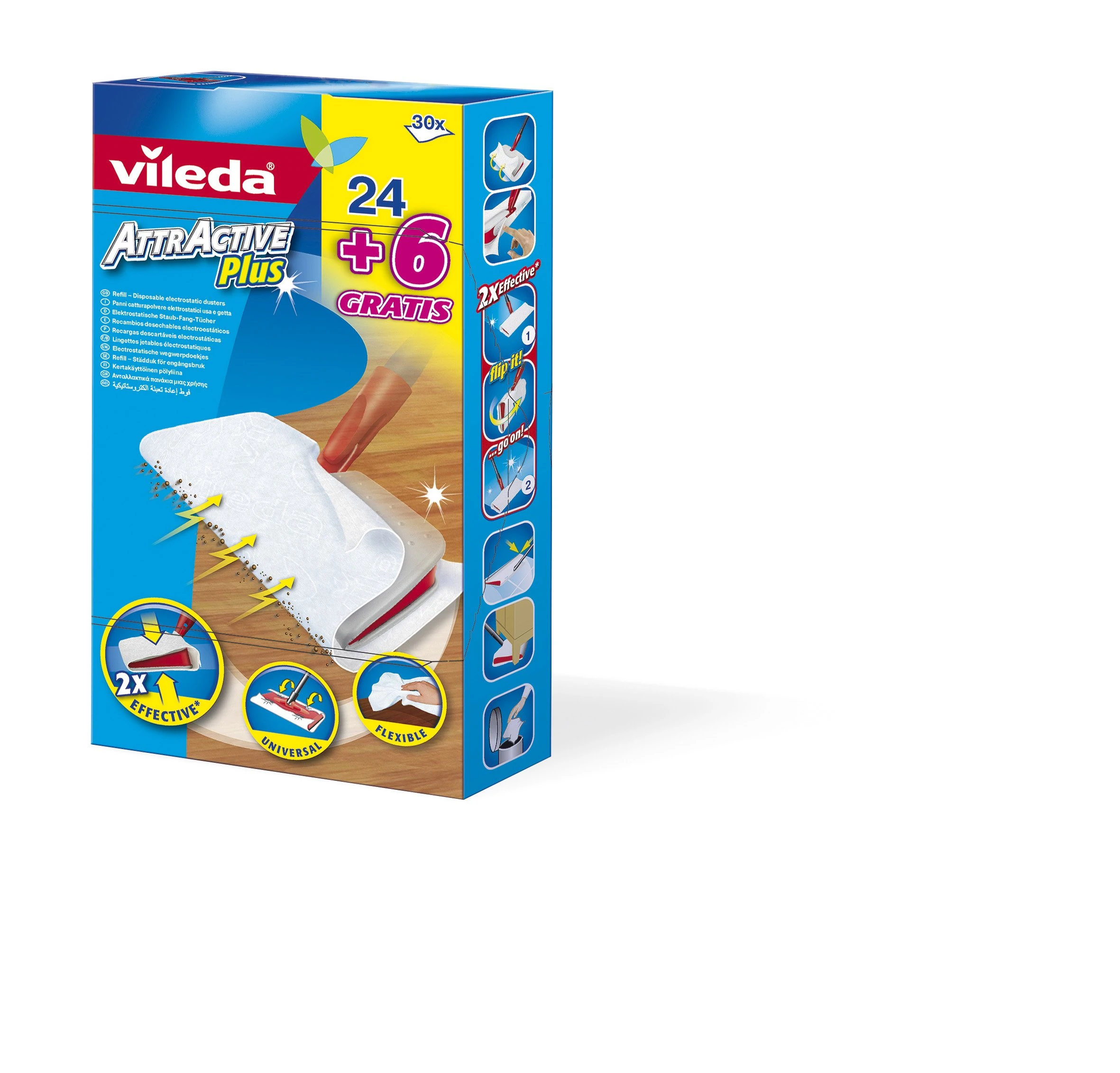 Vileda AttrActive Plus Replacement Disposable Electrostatic Dust Cover, 24+6 Pieces