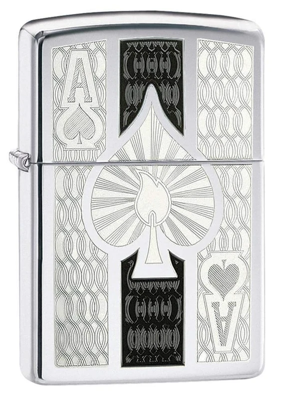 Zippo Windproof Lighter - Ace - High Polish Chrome - Colour Image & Auto Engrave - Refillable - Reusable - Windproof Design - Gift Box - Metal - Made in USA - Image 1