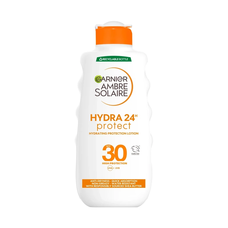 Garnier Ambre Solaire Hydra 24 Hour Protect Hydrating Protection Lotion SPF30, High Sun Protection Factor 30, Water Resistant Sunscreen, With Shea Butter, UVA & UVB Protection, 200ml