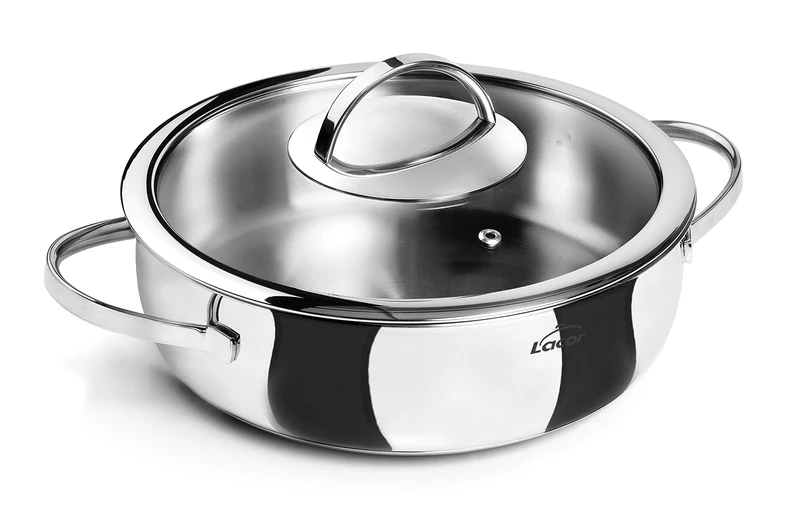 Lacor 79628 Belly Round Dish with Cover, 30 x 28 x 7 cm, Silver