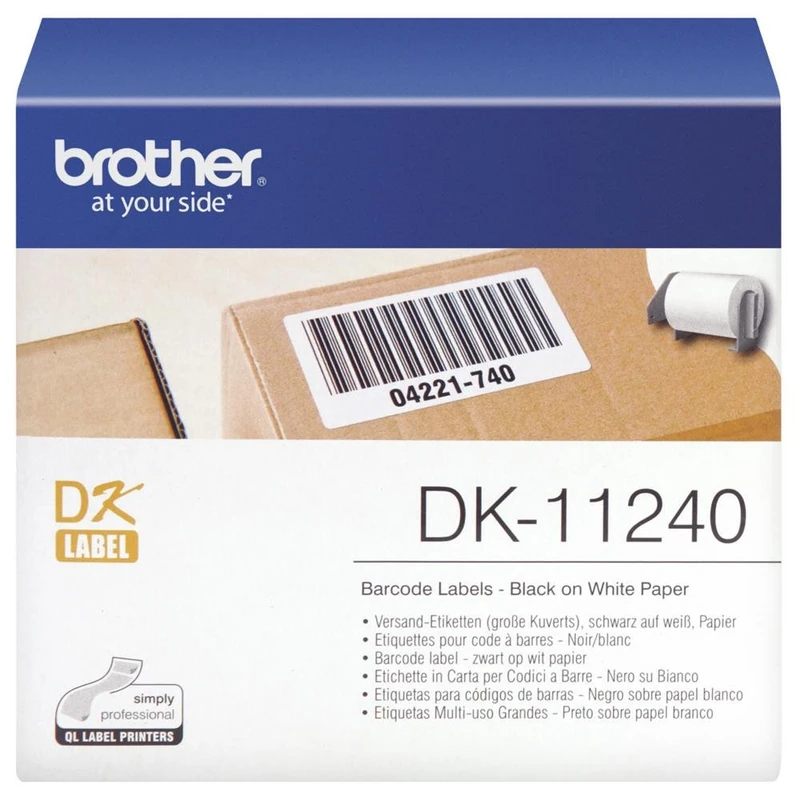 Brother DK-11240 Label Roll, Barcode Labels, Black on White, 600 Labels, 102mm (W) x 51mm (L), Brother Genuine Supplies