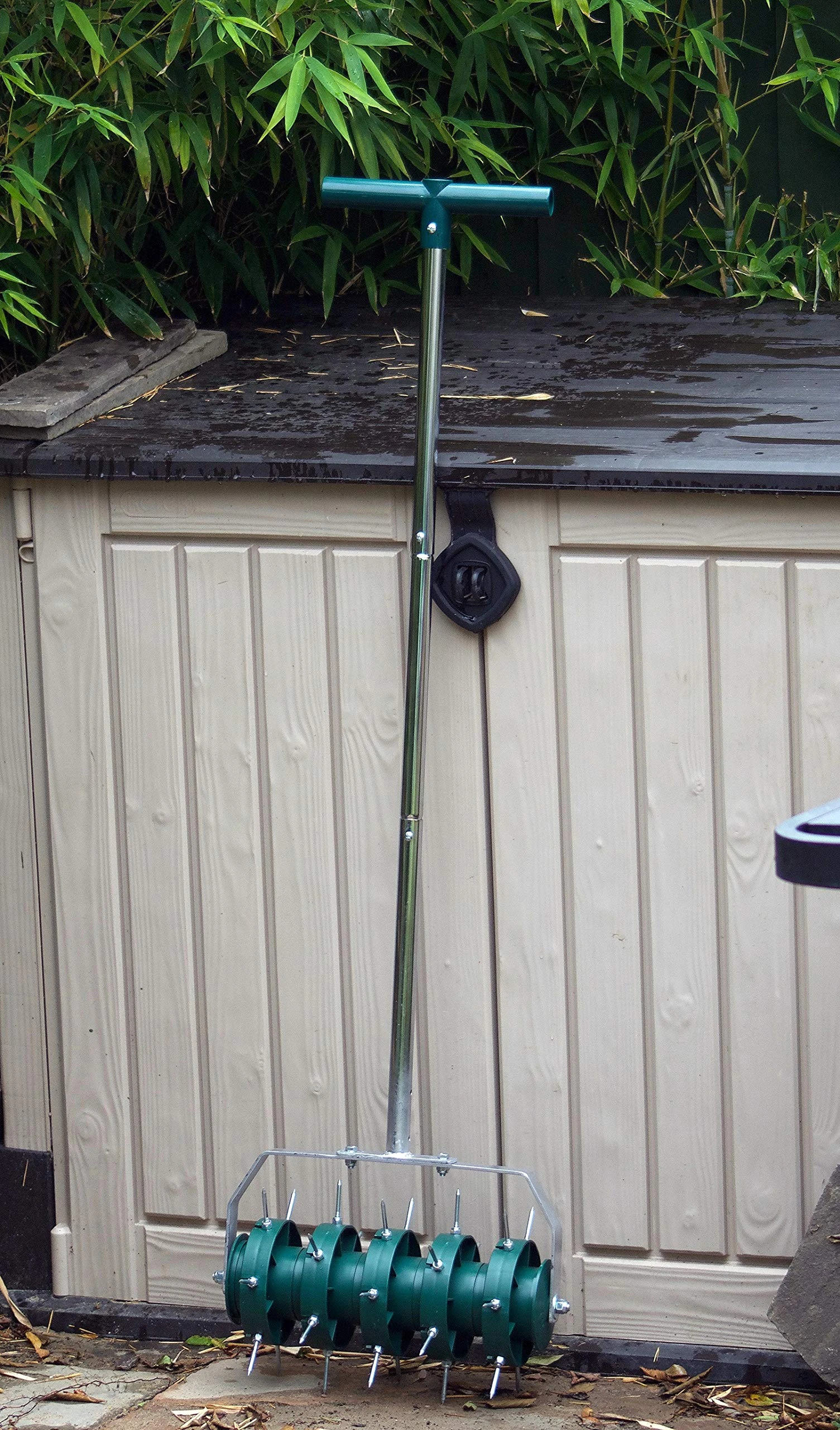 Greenkey Rolling Lawn Aerator, Manual 300mm Spiked Roller, Green, Mixed Materials, Compact Style