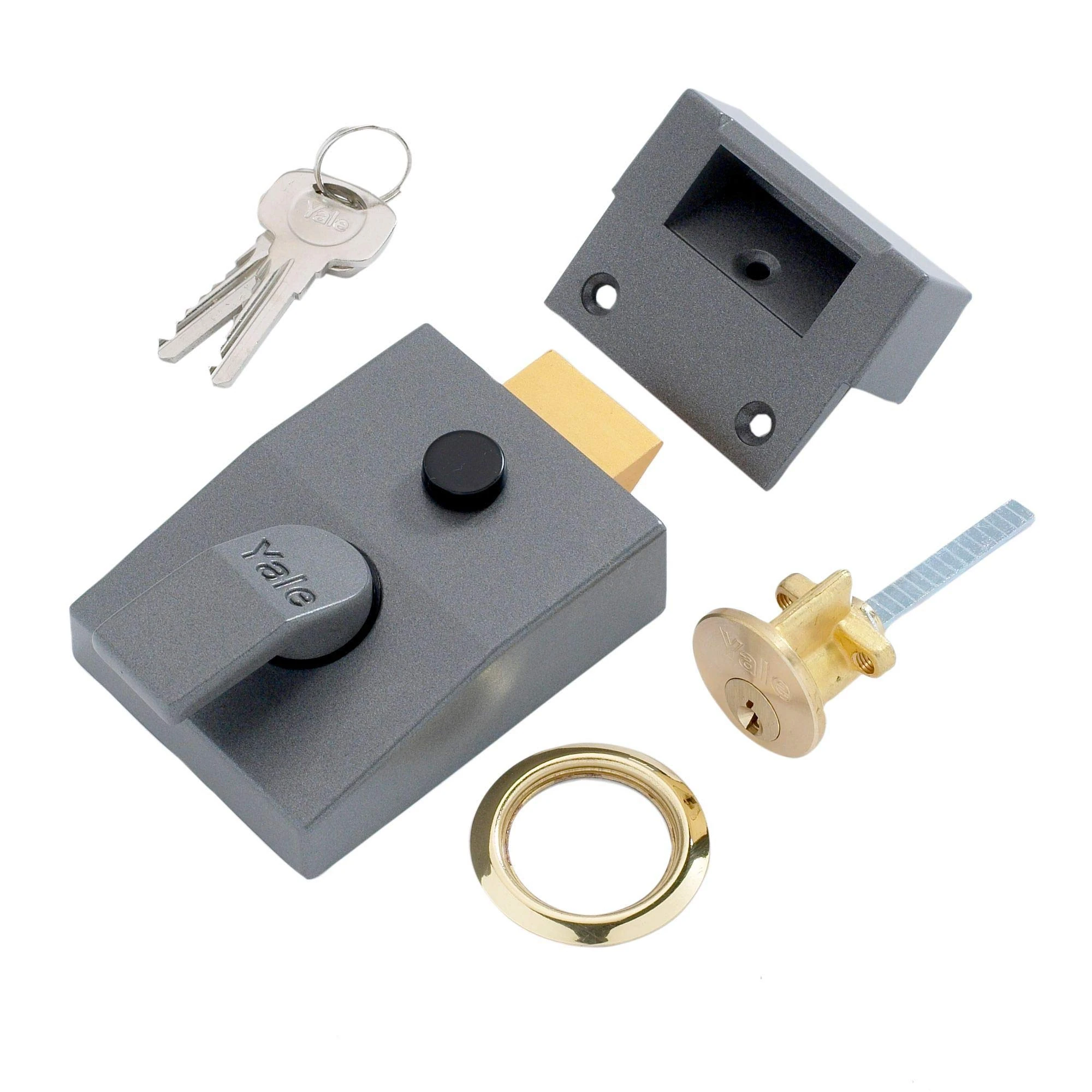 Yale P-89-DMG-PB-60 Deadlocking Nightlatch, Automatic Deadlock, Dark Metallic Finish/Brass Cylinder, High Security, Outdoor Lock, Front Door Latch
