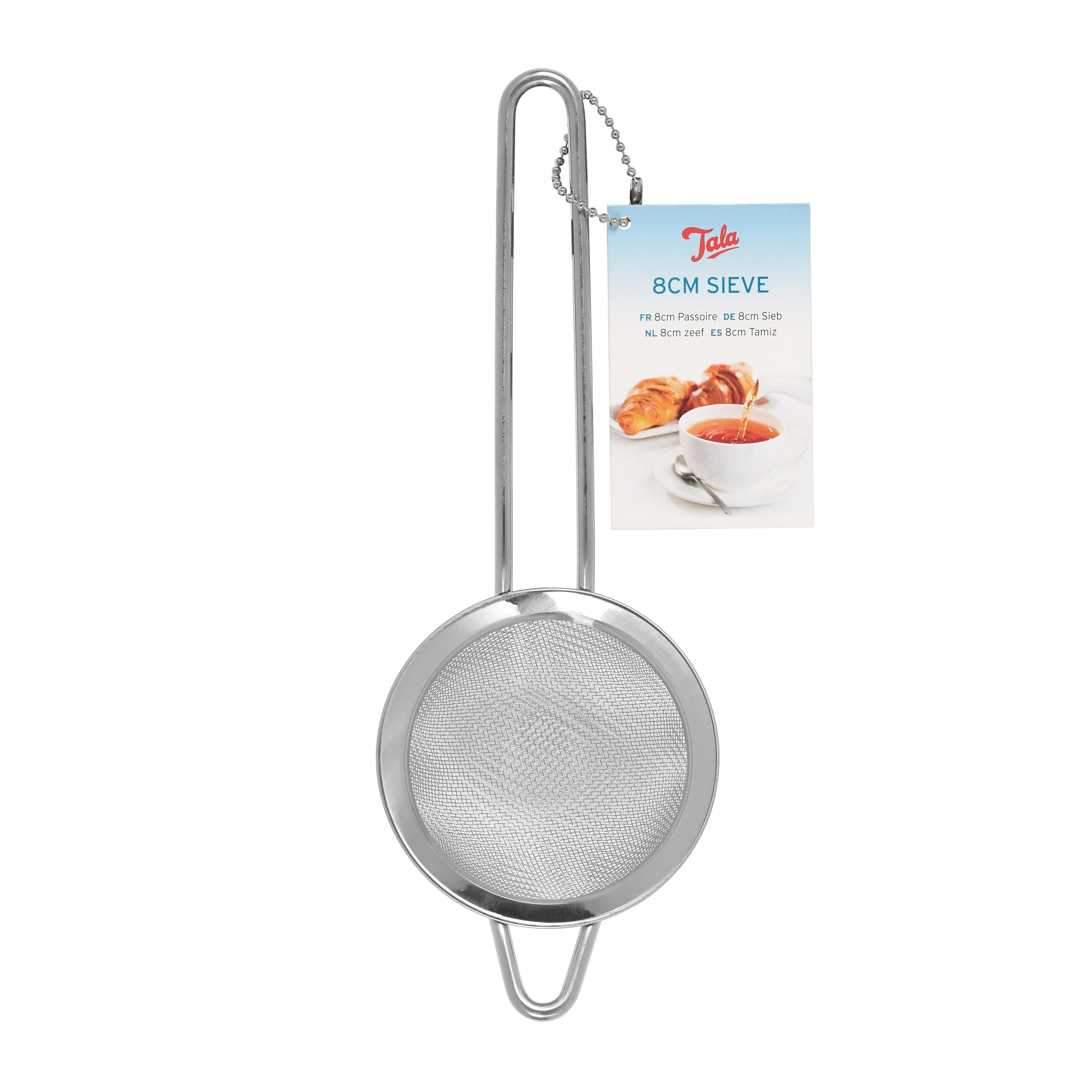 Tala Stainless Steel Sieve, 8 cm Diameter with Fine Mesh, Perfect for Loose Tea, Dusting Cakes and rinsing Single portions of Pulse Beans