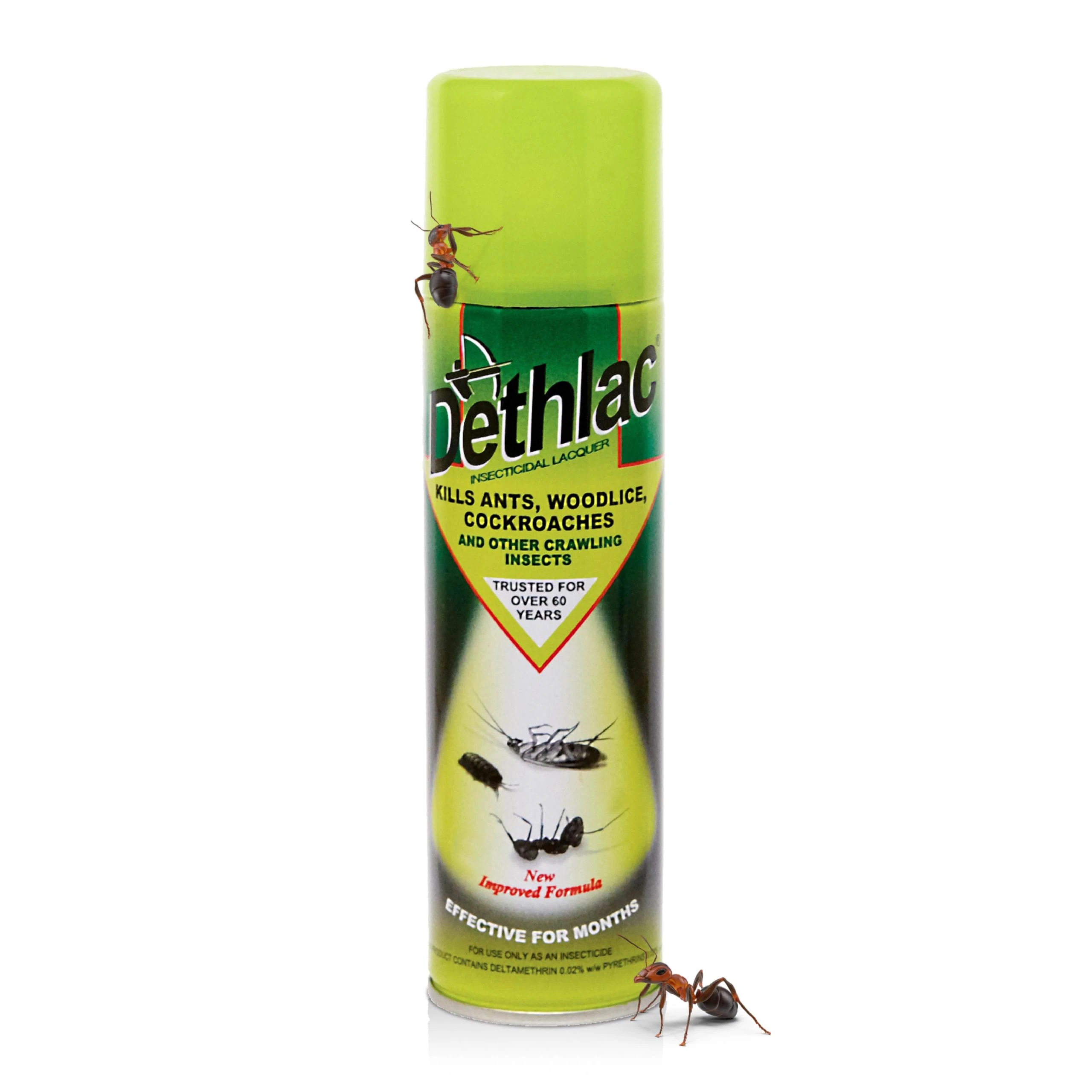 Dethlac Spray | Ant Killer Indoor & Outdoor 250ml Aerosol | Insect Killer Indoor & Outdoor Use – Insecticide Bug Spray Lacquer - Effective for Ants, Cockroach, Woodlice, & Other Crawling Insects