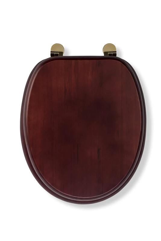 Croydex Solid Pine Toilet Seat with Mahogany Effect - Oval Solid Wood Toilet Seats for Extra Comfort, Adjustable Brass Hinges, 48 x 38 x 7 cm, All Fittings Included