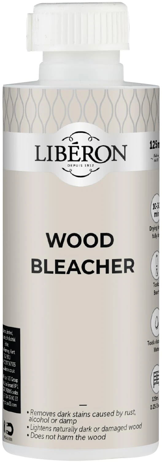 Libéron Wood Bleacher - Removes Dark Stains - Lightens Naturally Dark Wood - Bleaches Without Harming - Prepares Surface for Finishing - 125ml