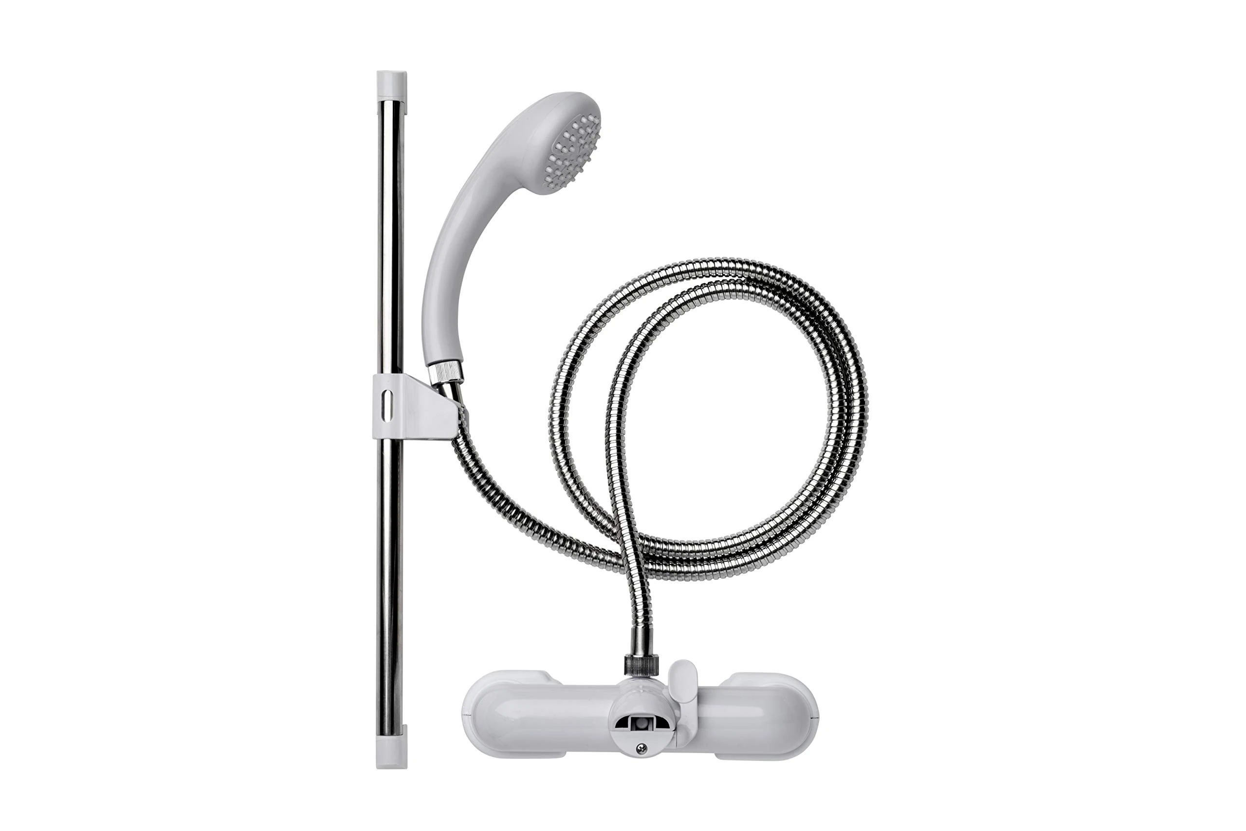 Croydex Shower Head and Hose Mixer Set with Riser Rail - 1.5m Shower Hose and Handset with Rub Clean Nozzles, Easy Install Wall Mounted Rail for Bathrooms - Ideal Hot & Cold Water Mixer