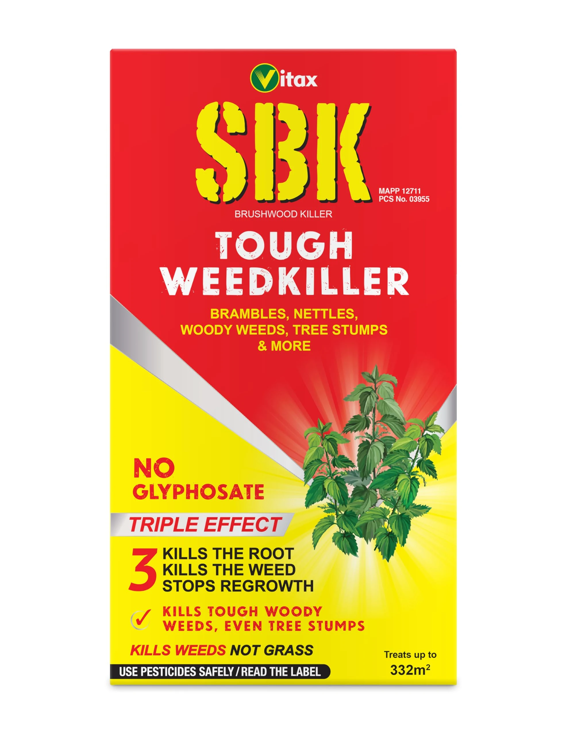 Vitax Sbk Brushwood Killer Tough Weedkiller, Kills Down To The Roots, Suitable For Brambles, Nettles, Dock, Woody Weeds, Hardwood & Tree Stumps, Targets Weeds Not Grass, Concentrate - 1L