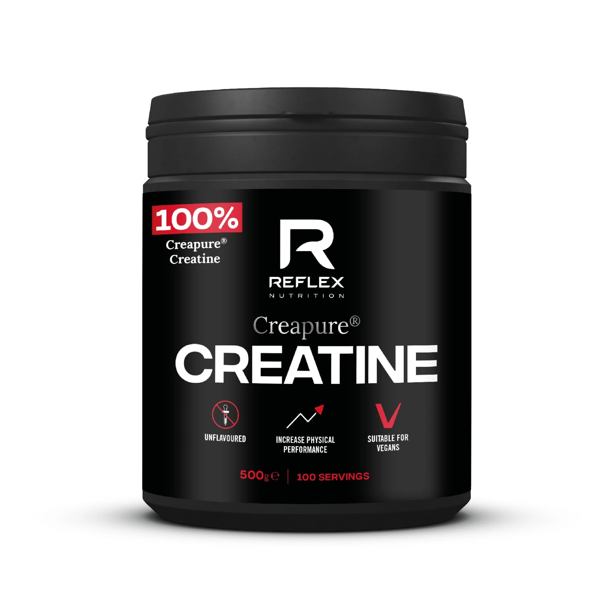 Reflex Nutrition Creapure® Creatine Monohydrate Powder Unflavoured - 100% Creatine for Strength, Muscle Gains & Recovery - No Fillers or Additives - 500g (Vegan Creatine 5g per Serving, 100 Servings)