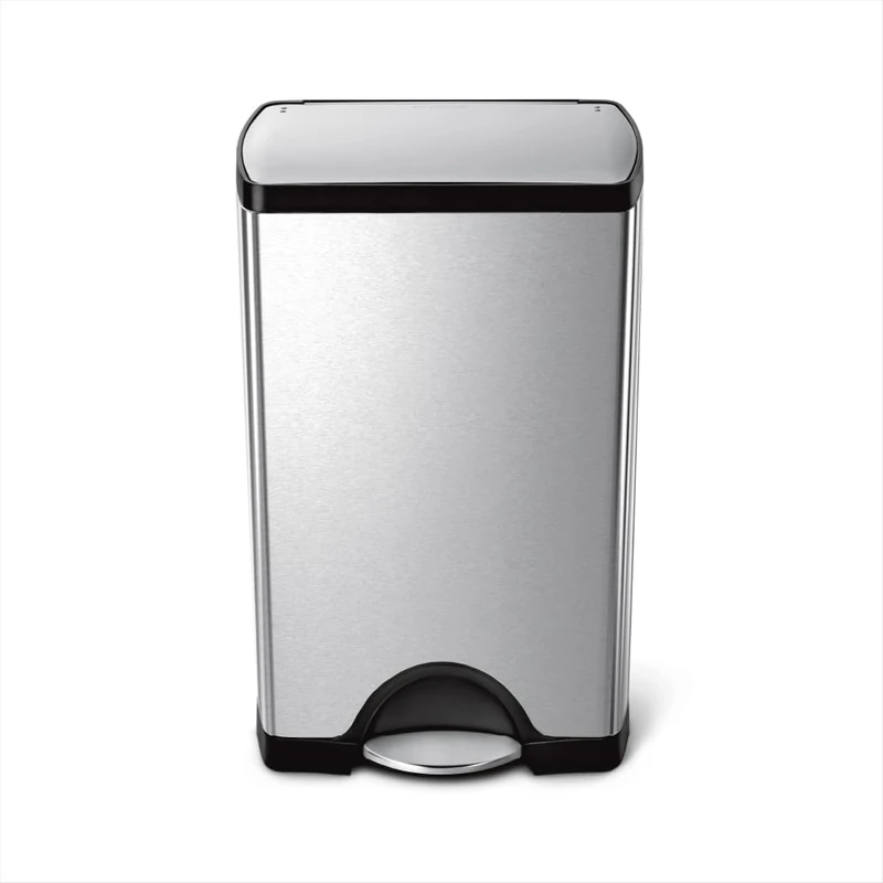 simplehuman CW1814 38L Rectangular Kitchen Pedal Bin, Strong Steel Pedal, Silent Soft Close Lid, Stay-Open Lid, Non-Skid Base, Fingerprint-Proof, Inner Bucket, Brushed Stainless Steel - Image 1