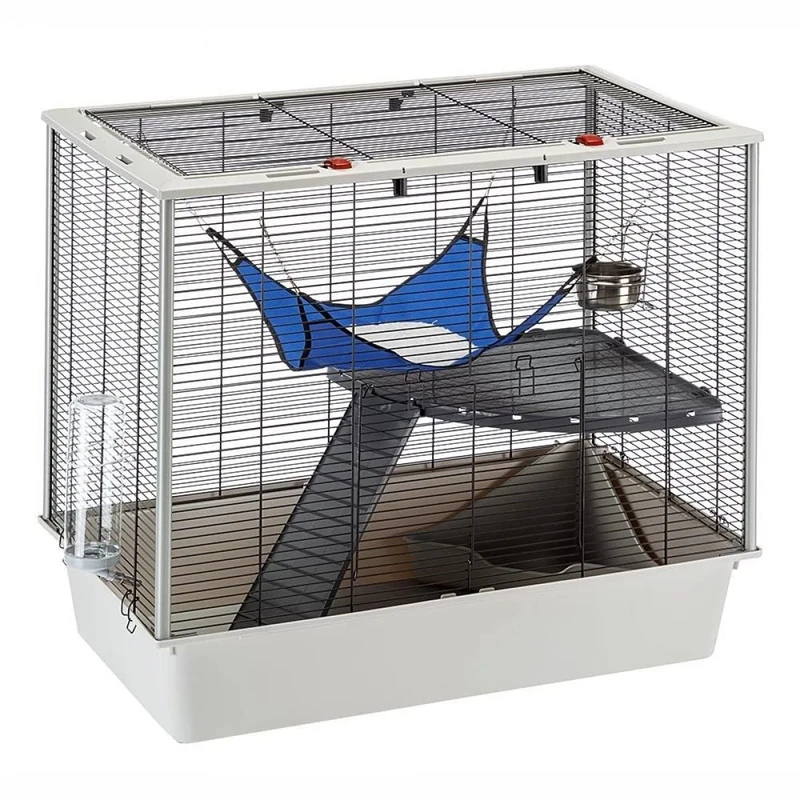 Ferplast comfortable ferret and mice cage FURAT, two-storey structure with accessories included, reinforced corner, varnished black metal and plastic, 78 x 48 x h 70 cm