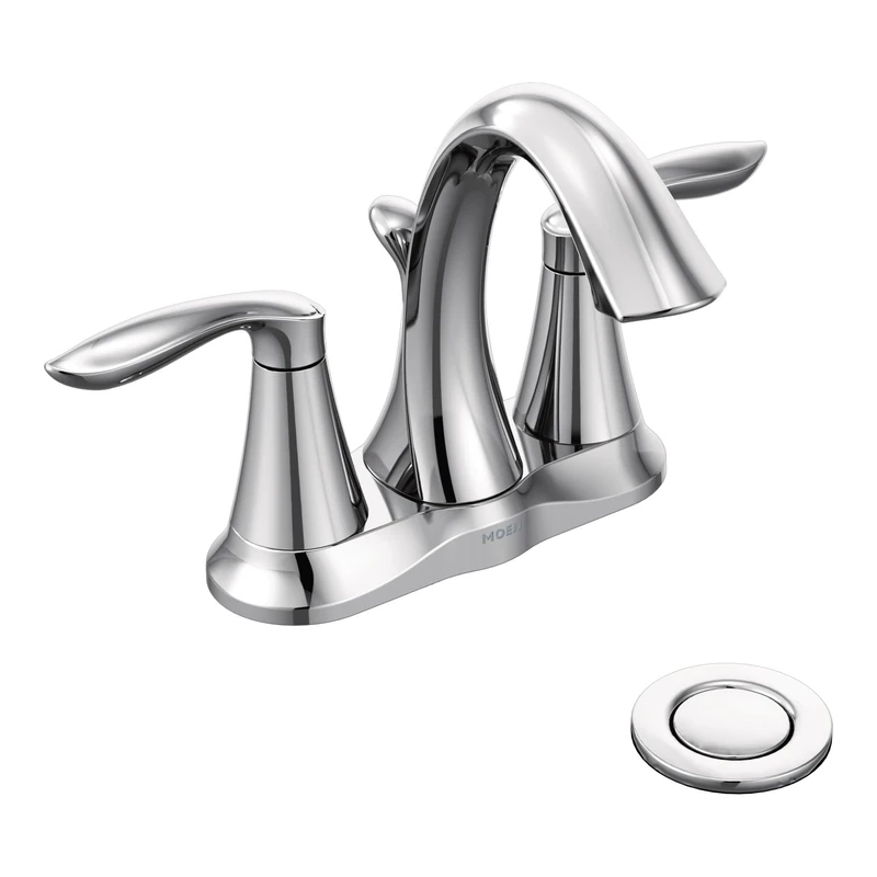Moen Eva Chrome Two-Handle Centerset Bathroom Sink Faucet with Drain Assembly for 3-Hole Installation Setups, 6410, 0.5
