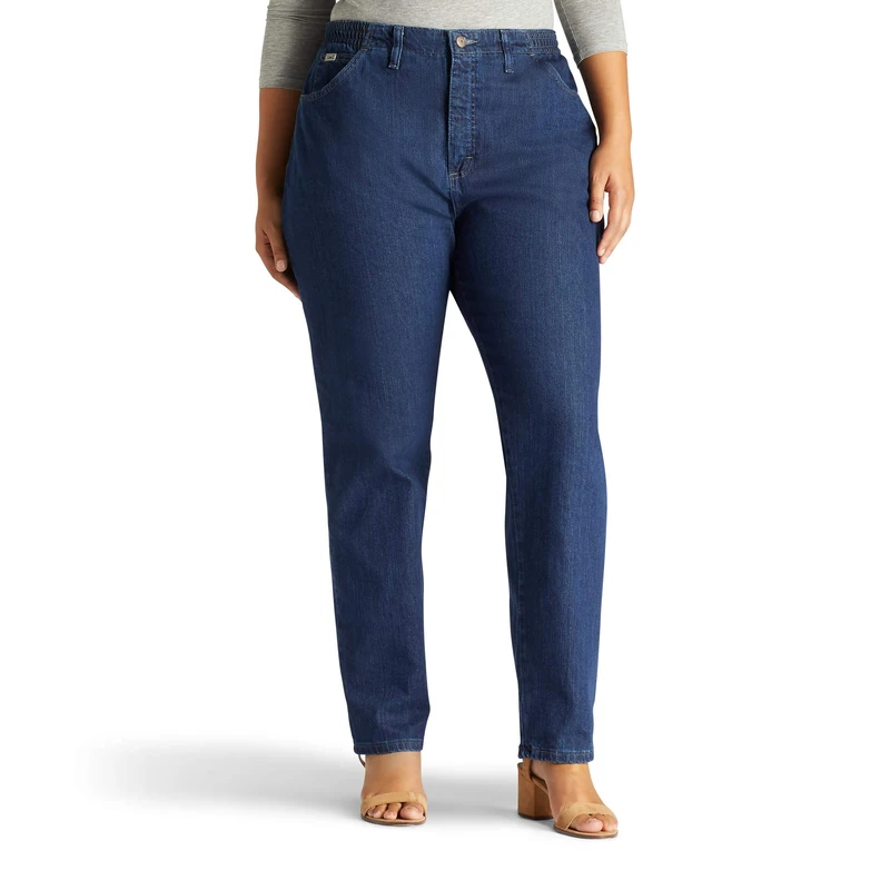 Lee Women's Plus-Size Relaxed Fit Side Elastic Tapered Leg Jean, Dark Indigo, 24W Medium