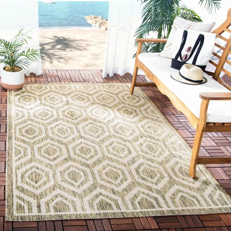 Safavieh Contemporary Indoor/Outdoor Woven Rectangle Area Rug, Courtyard Collection, CY6902, in Brown / Bone, 201 X 290 cm for Garden, Patio or Any Outdoor Space