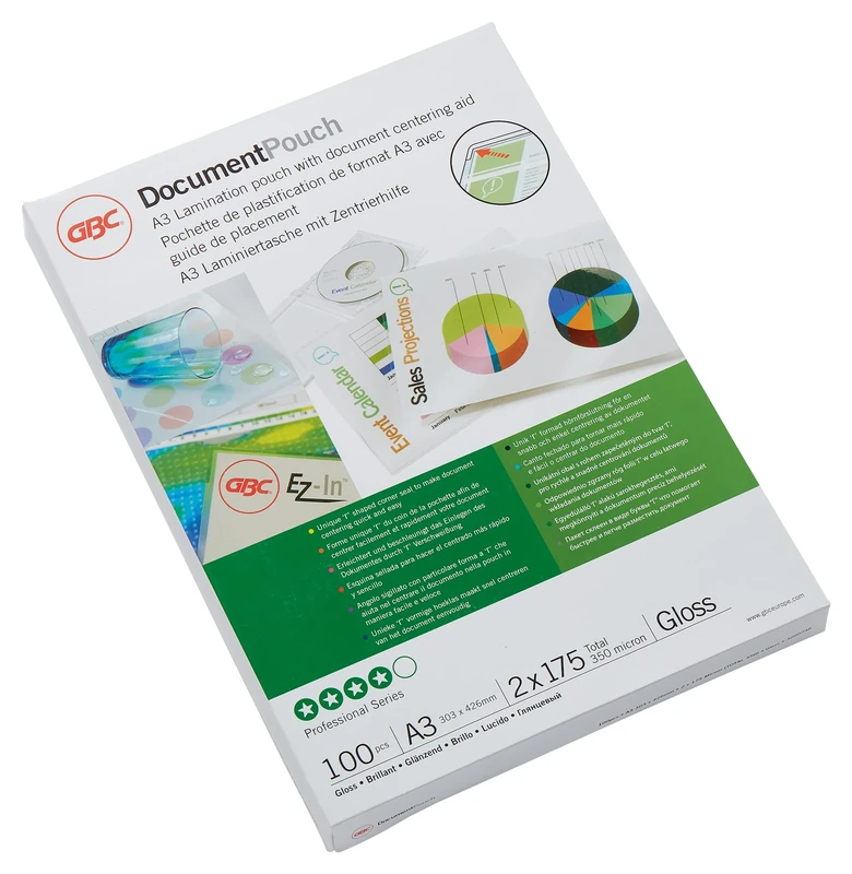 GBC A3 2x175 Micron Gloss Laminating Pouches, Pack of 100, 3200746