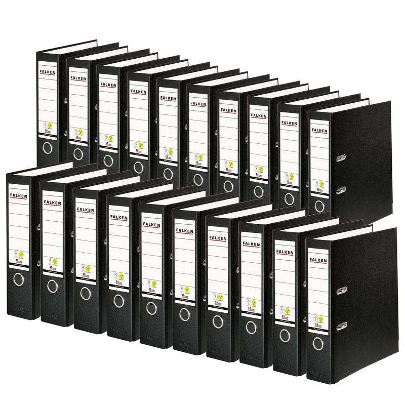 Exacompta - Ref 09984089007F - FALKEN - Vegan PP Lever Arch Files - Suitable for A4 Documents, 80mm Spine , Spine Label, Metal Finger Hole - Black (Pack of 20)