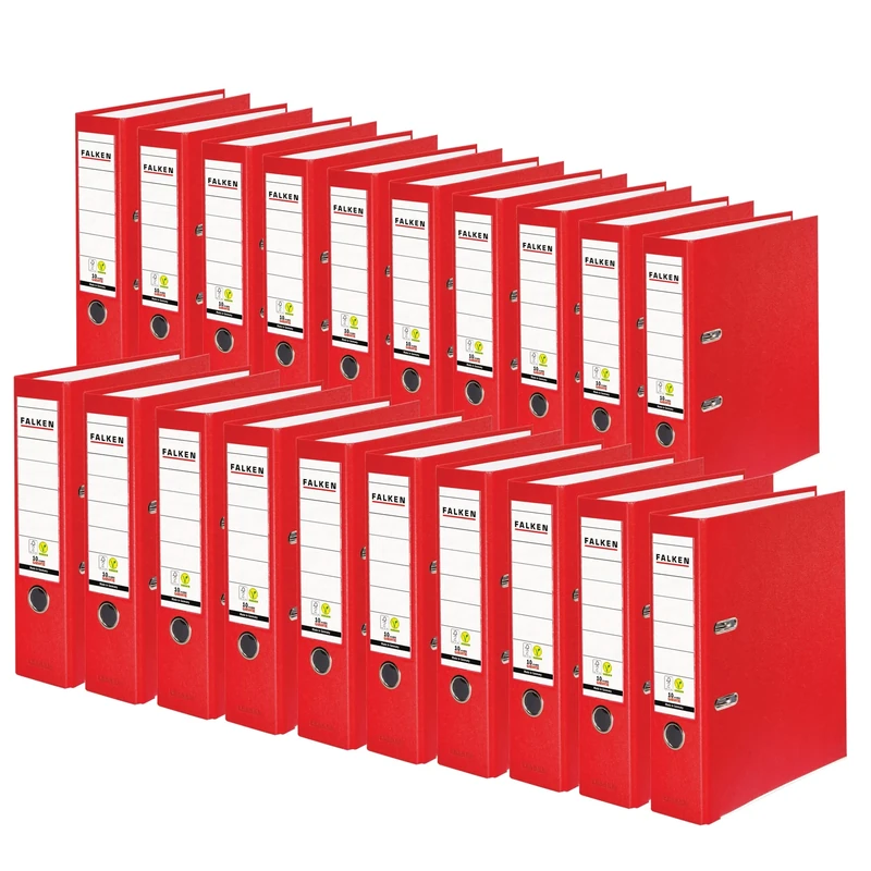 Exacompta - Ref 09984071007F - FALKEN - Vegan PP Lever Arch Files - Suitable for A4 Documents, 80mm Spine , Spine Label, Metal Finger Hole - Red (Pack of 20)