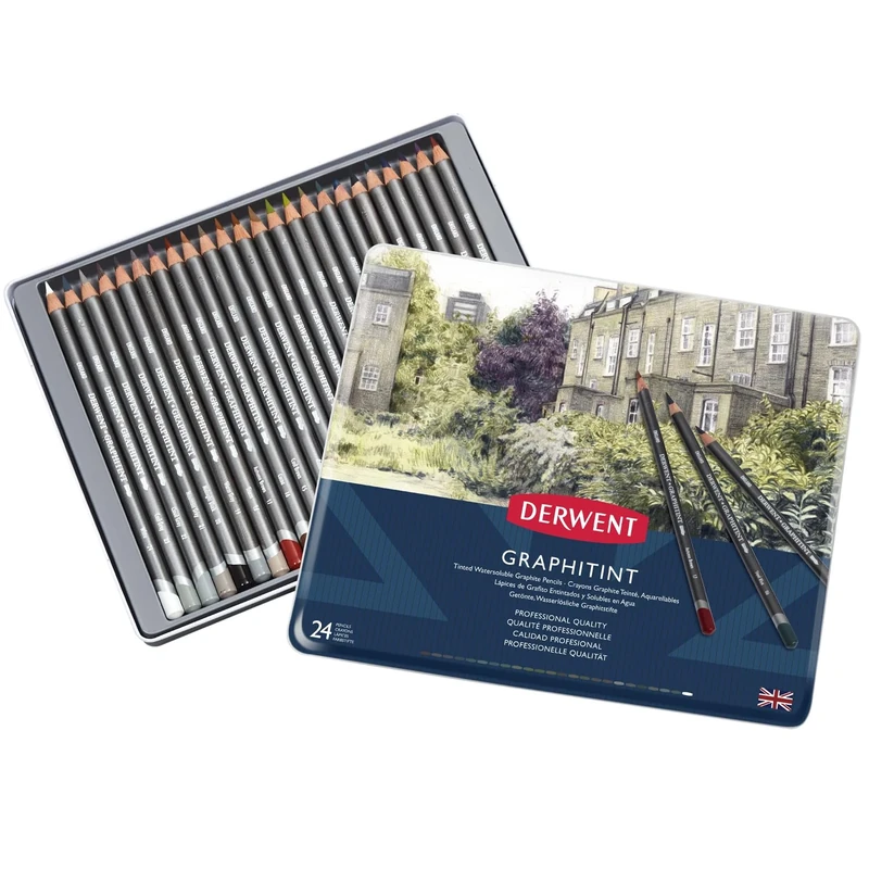 Derwent Graphitint Tinted Graphite Drawing Pencils, Set Of 24, Watersoluble, Professional Quality, 0700803