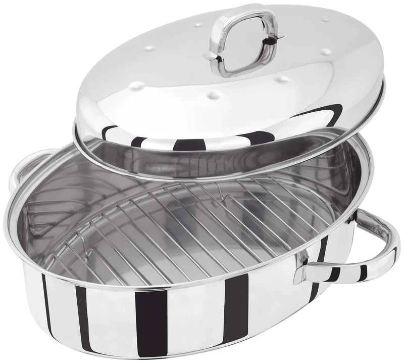 Judge Stainless Steel High Roaster with Rack and Self Basting Lid 35cm x 25cm x 15cm Oven Safe Gift Box, 25 Year Guarantee