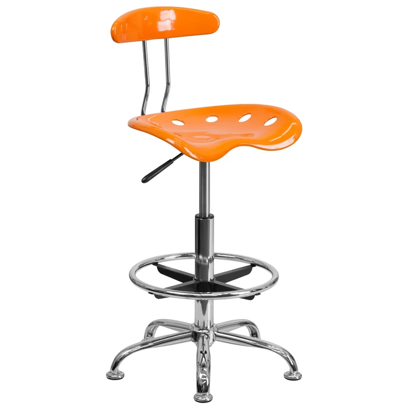 Flash Furniture Vibrant Orange and Chrome Drafting Stool with Tractor Seat - Image 1