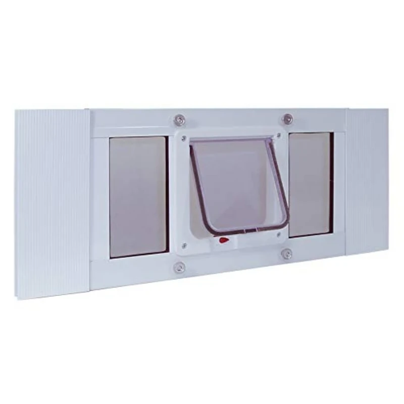 Ideal Pet Products Aluminum Sash Window Pet Door, Adjustable to Fit Window Widths from 33" to 38", Cat Flap 6-1/4” x 6-1/4” Flap Size