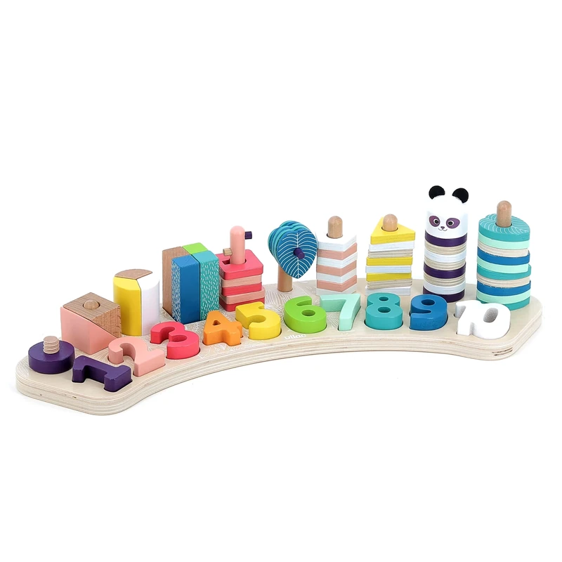 Vilac Wooden 1-10 Counting Frame, Multi-Activity Educational, Montessori, Fractions/ Color/ Shape Recognition Stacking Game, Promotes Fine Motor Skills, Under The Canopy Collection, 65 Pieces, 2 Yrs+