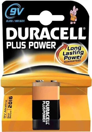 * DURACELL ALKALINE MN1604/6LR 61 9V BATTERY SIZE:6F22 RX22 006P PP3 9V DURACELL"PLUS"BATTERY