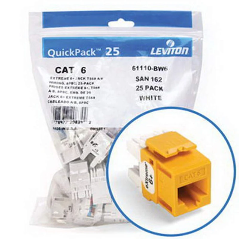 Leviton Extreme 6+ QuickPort Connector, CAT 6, 25-Pack, 61110-BY6, Yellow