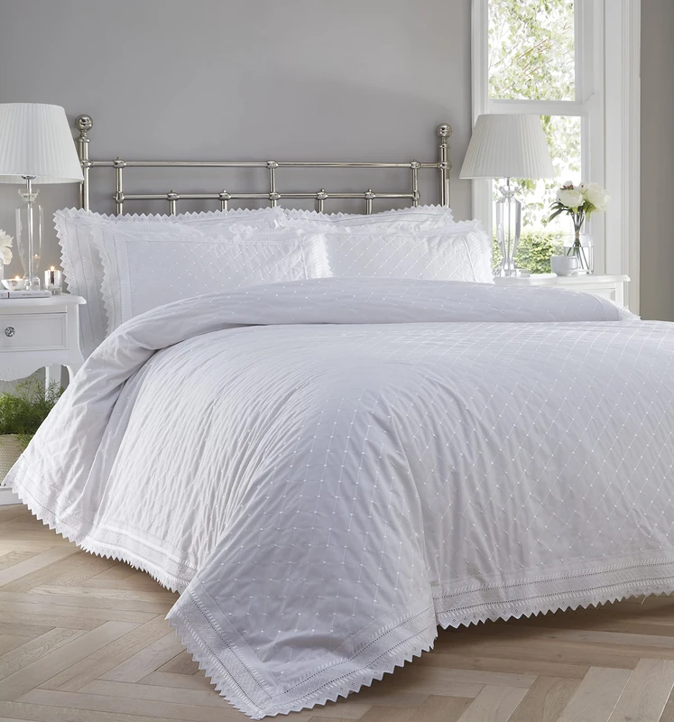 Balmoral Double Duvet Cover & 2 Pillowcase Bedding Bed Set White