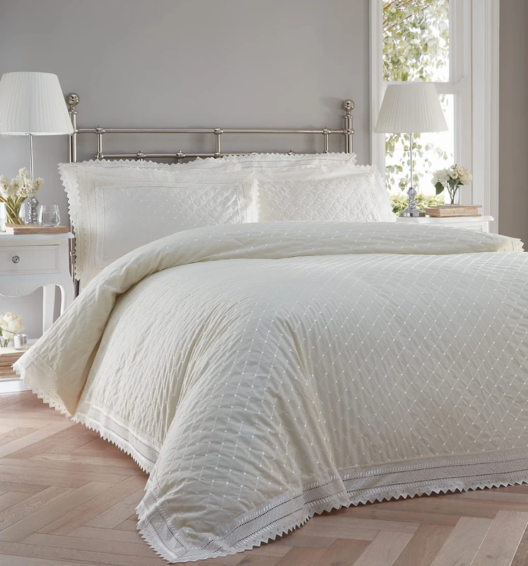 Broiderie Balmoral Duvet Set, cotton blend, cream-coloured, Double Bed