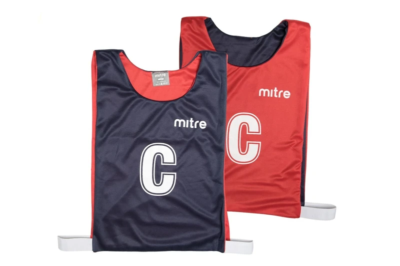 Mitre Adult Netball Pro Reversible Sports Training Bib (Pack of 7), Blue/Red, M