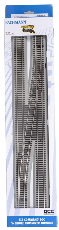 Bachmann Trains - E-Z COMMAND DCC EQUIPPED #6 SINGLE CROSSOVER TURNOUT - RIGHT - NICKEL SILVER E-Z TRACK With Grey Roadbed - HO Scale