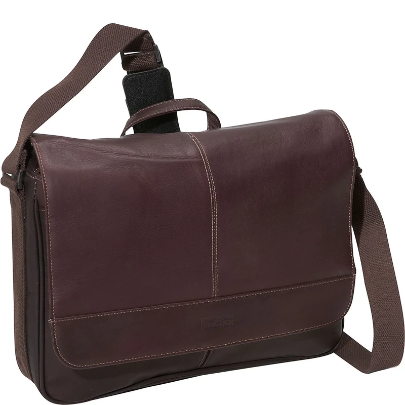 Kenneth Cole Reaction Risky Business Messenger Full-Grain Colombian Leather Crossbody Laptop Case & Tablet Day Bag, Dark Brown, One Size, Modern