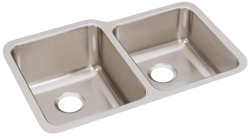 Elkay Lustertone ELUH3120R Offset Double Bowl Undermount Stainless Steel Kitchen Sink