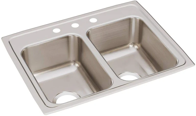 Elkay LR25193 3-Hole Gourmet Lustertone Stainless Steel 25-Inch x 19-1/2-Inch Double Basin Top-Mount Kitchen Sink
