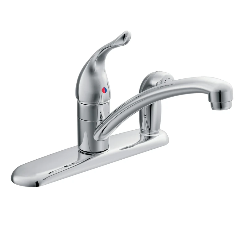 Moen 7434 Chateau One-Handle Low-Arc Kitchen Faucet with Side Sprayer in Deck, Chrome