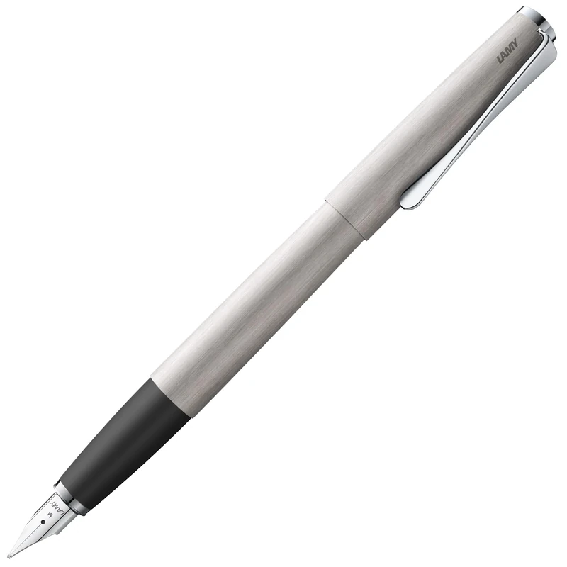 Lamy studio brushed - Fountain Pen in elegant metal body - steel nib, partially platinum-plated & in nib size M - incl T 10 blue ink cartridge