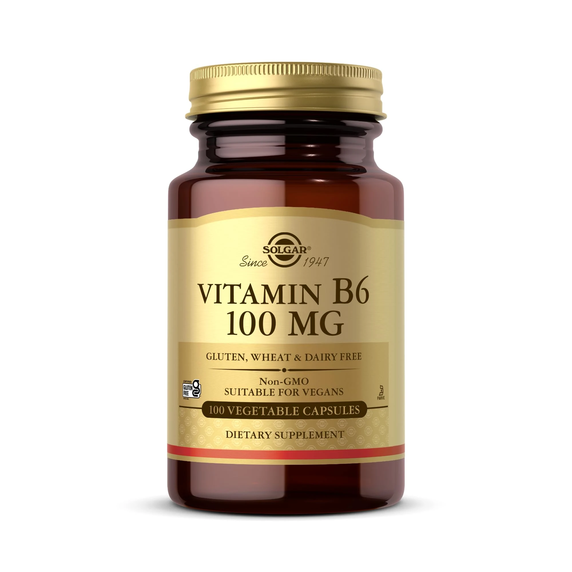 Solgar Vitamin B6 100 mg Vegetable Capsules - Pack of 100 - Supports Energy, Reduces Fatigue - Red Blood Cell Formation - Immunity - Vegan