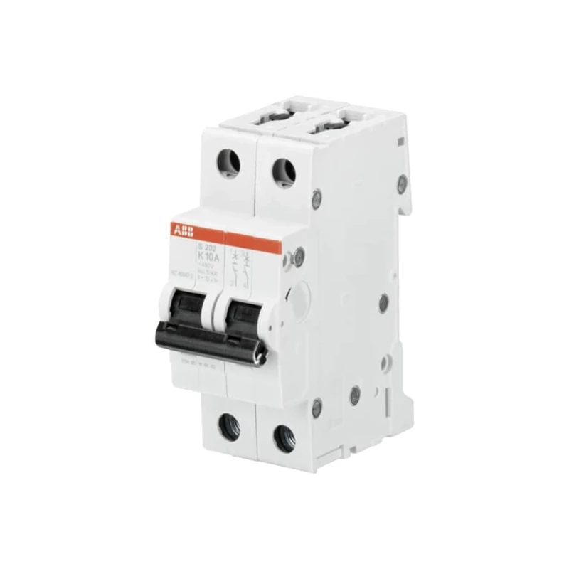 ABB S202-K10 Miniature Circuit Breaker, 2 Pole, Type K, 6/10kA Breaking Capacity, 10 Amp Current (2CDS252001R0427)