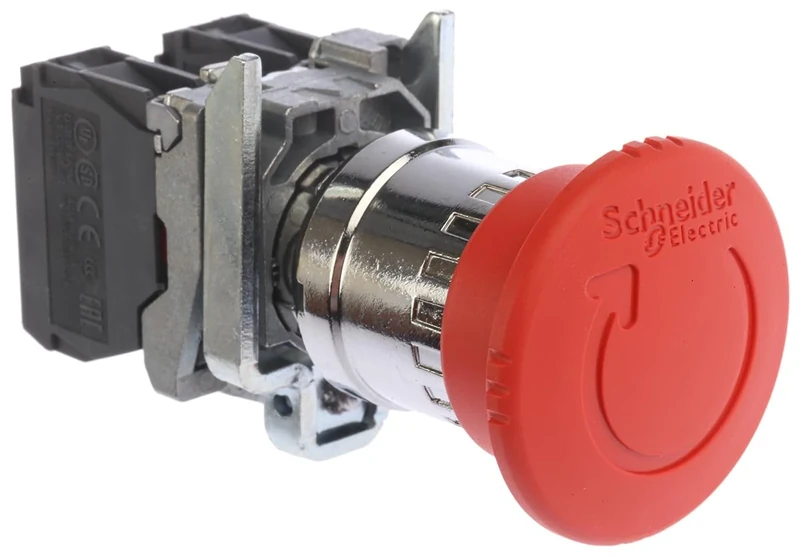 Schneider Electric Harmony XB4 - Emergency Stop Push Button Switch, Metal, 40 mm Mushroom, Trigger Latching Turn to Release, 1NO + 1NC, 22 mm Mount, XB4BS8445, Red