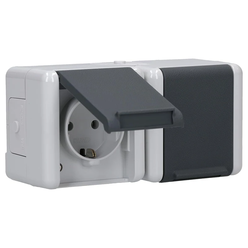 Jung 8220W SCHUKO socket-outlet 2fach, waagerecht, bruchsicher, grau, WG800