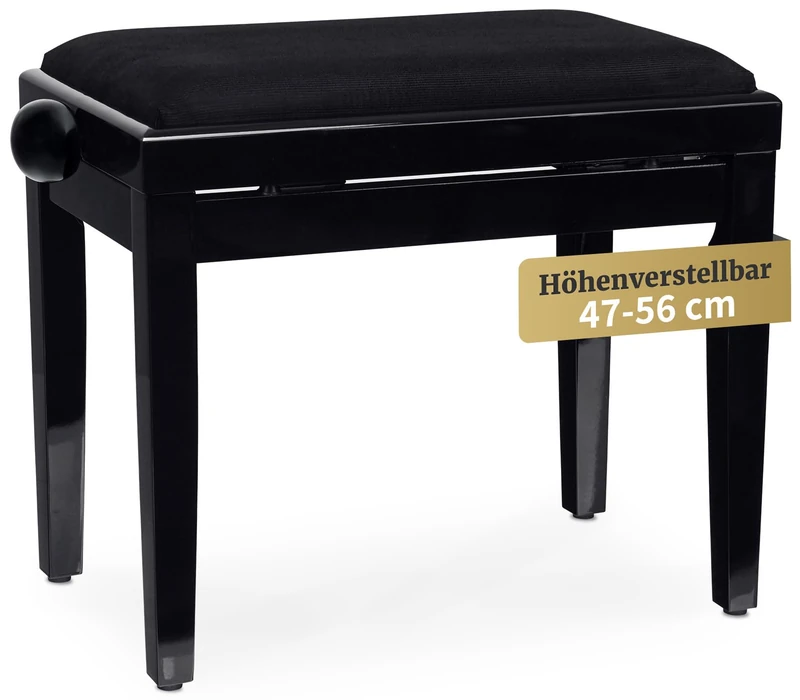 Classic Cantabile Piano Bench Black High Gloss, Solid Wood