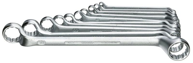 Gedore 2-100 6-32 mm D838 Double Ended Ring Spanner Set - Silver (10-Piece)